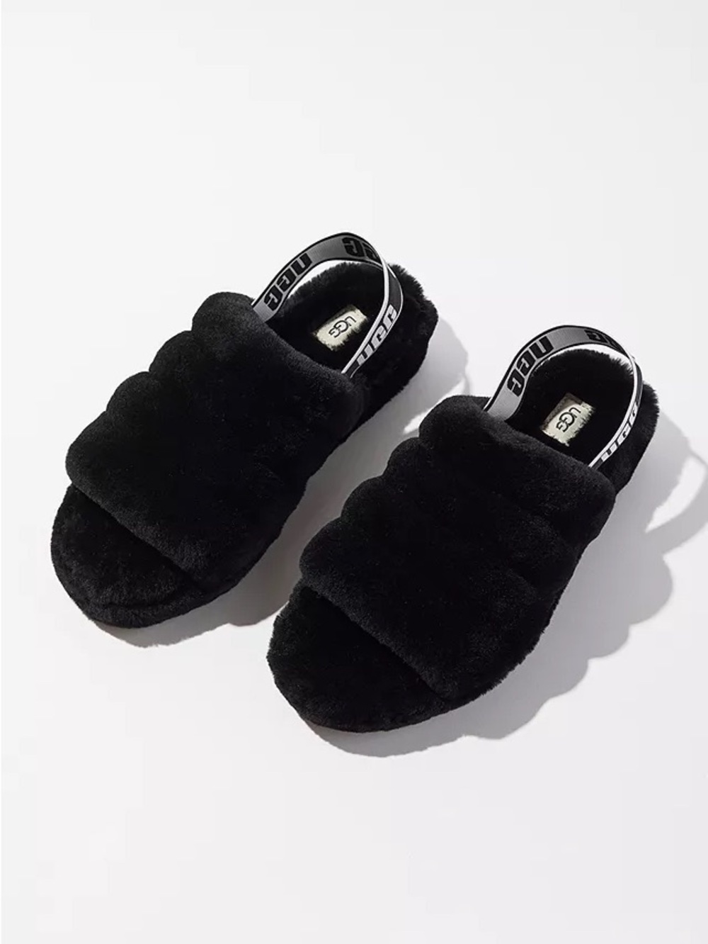 UGG Fluff Yeah Slide Slipper Shoe In Black Sherpa
